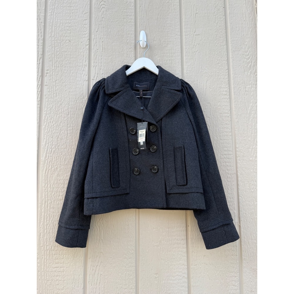 BCBGMAXAZRIA Medium Pea Coat Chic Dark Grey Wool Blend Double Breasted